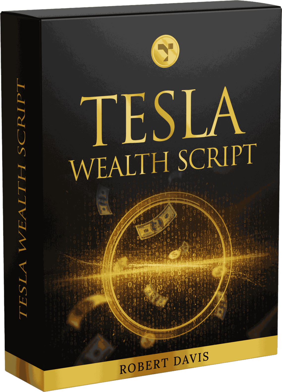 Tesla Wealth Script audio program box set by Robert Davis, representing a digital mindset and manifestation tool.